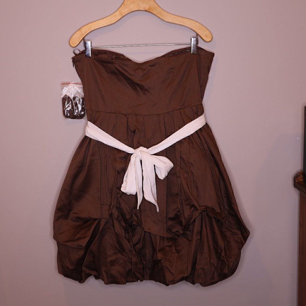 NWT Y2K Prom Graduation Brown/Cream Bubble Hem Strapless Dress Sz 14 - Picture 3 of 5